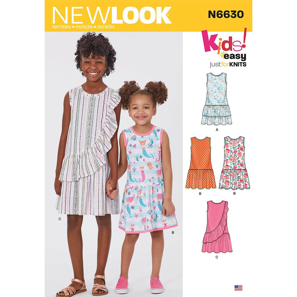 [NL6630] Patron New Look 6630 Robe à volants pour filles de 3 à 14 ans