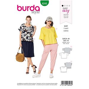 Patron Burda 6243 Tee-Shirt  femme carré, avec ou sans volants - du 36 au 46