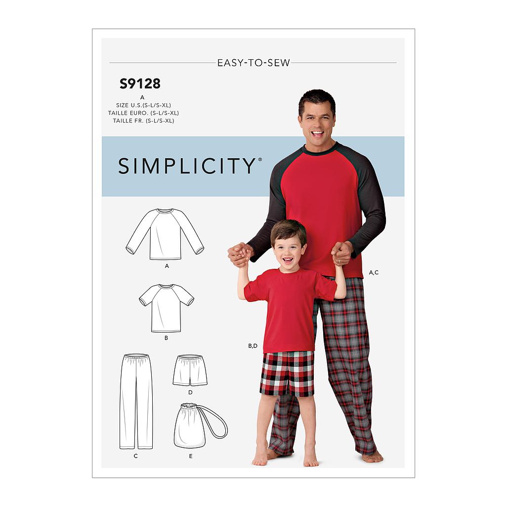 [S9128] Patron Simplicity 9128 Pyjama père & fils short ou pantalon