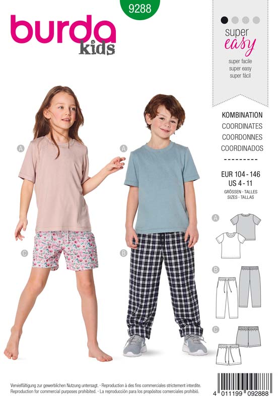 [B9288] Patron Burda 9288 T-shirt pantalon short - de 4 à 11 ans
