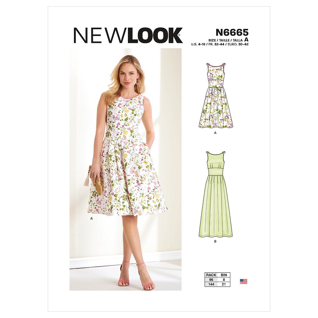 Patron NewLook 6665 Robe patineuse mi-longue