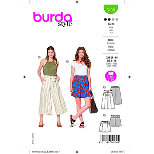 Patron Burda 6138- Jupe-culotte ou short avec plis et poches sur l'avant du 36 au 46