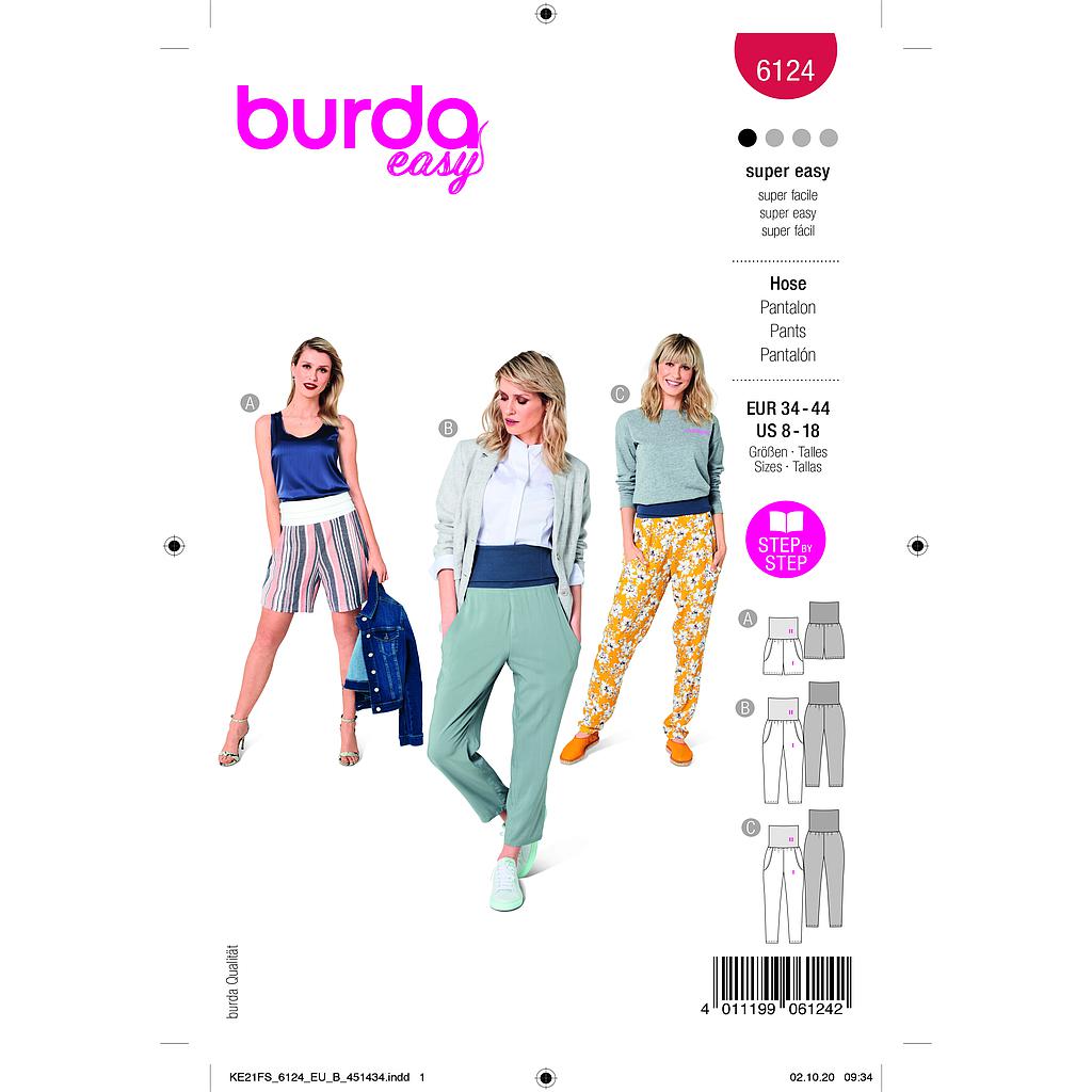 [B6124] Patron Burda 6124 - Pantalon à large ceinture en tricot du 36 au 46
