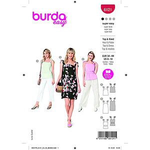 Patron Burda 6121- Tops faciles à coudre et robe courte à bretelles du 36 au 46