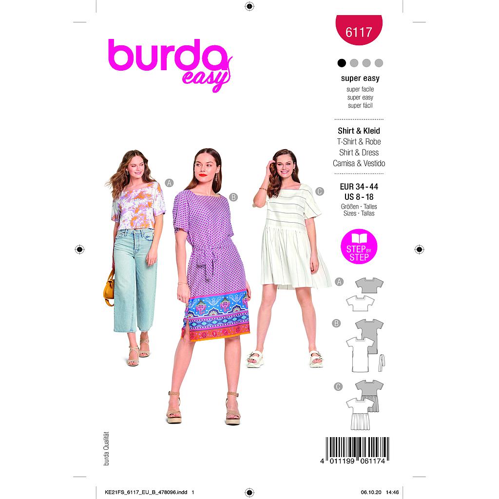 [B6117] Patron Burda 6117 - Crop Top et Robe fluide avec ceinture à nouer du 36 au 46