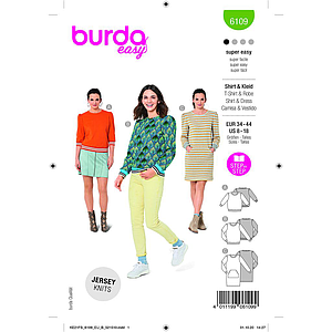 Patron Burda 6109- Sweat-shirts ou Robe en maille ou jersey du 36 au 46