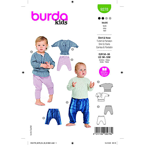 Patron Burda 9278 - Ensemble Pantalon et Tee-Shirt bébé du 56 au 86 cm