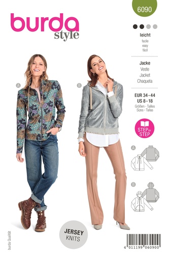 [B6090] Patron Burda 6090- Veste sweat-shirt avec fermeture à glissière du 36 au 46
