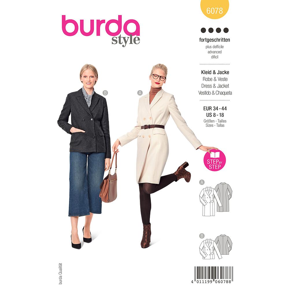 Patron Burda 6078- Robe blazer et veste – croisée avec revers du 36 au 46