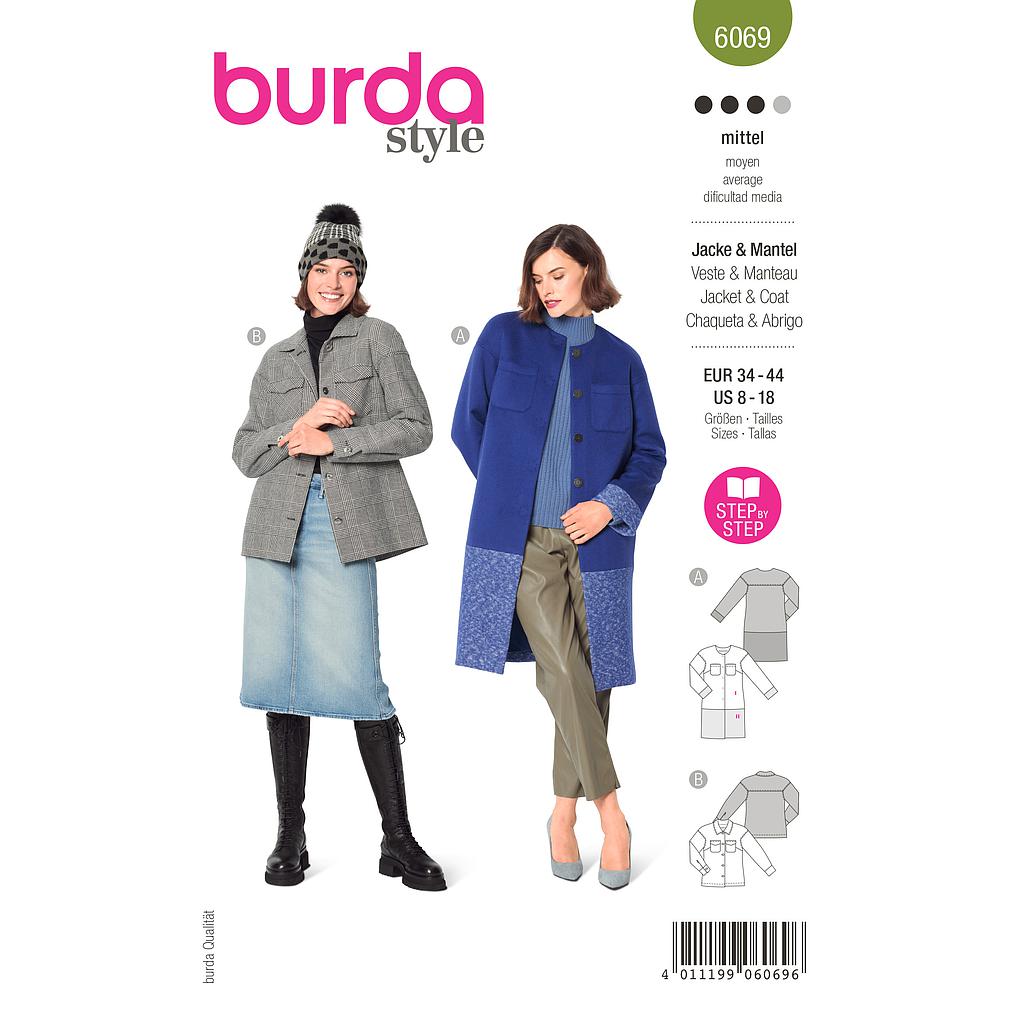[B6069] Patron Burda 6069- Manteau, veste – poches plaquées – surchemise du 36 au 46