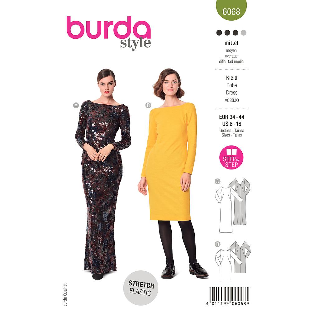[B6068] Patron Burda 6068- Robe, robe de soirée – silhouette ajustée – avec décolleté dos du 36 au 46