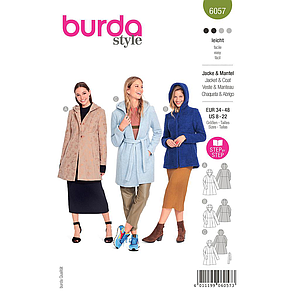 Patron Burda 6057- Manteau, veste avec découpes et capuche du 36 au 50