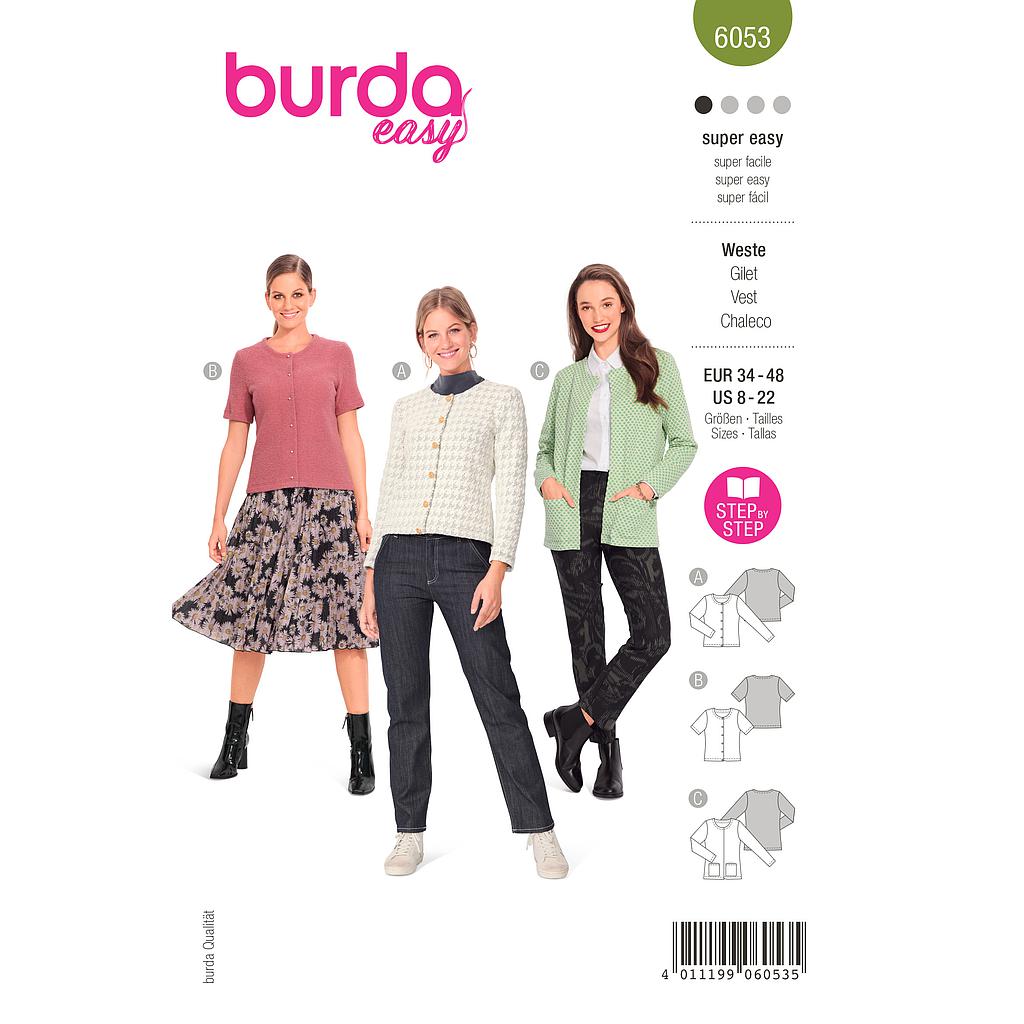 Patron Burda 6053 - Cardigan Femme à encolure ronde du 36 au 50