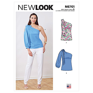Patron New Look 6701 - Top avec 1 épaule nue avec variation de manches du 34 au 46#