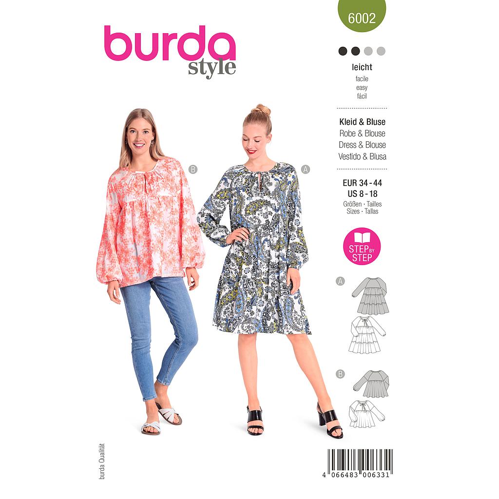 Patron Burda 6002 - Robe avec jupe à étages et Blouse du 36 au 46 (FR)