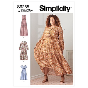Patron Simplicity 9265.A - Robe ample à étage, froncée sous- poitrine du 32 au 54 (FR)