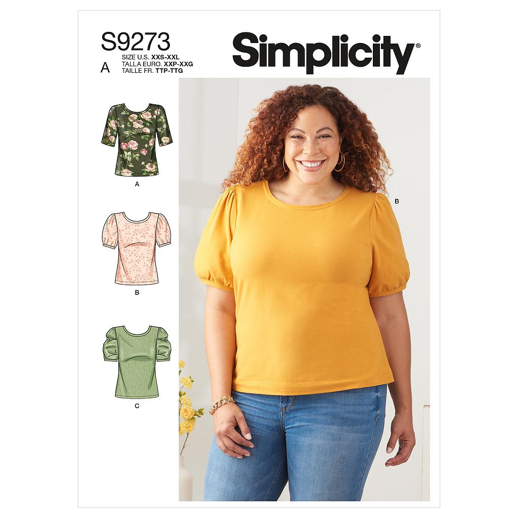 [S9273] Patron Simplicity 9273.A - Top en maille, encolure arrondie avec variations de manches du 32 au 54 (FR)