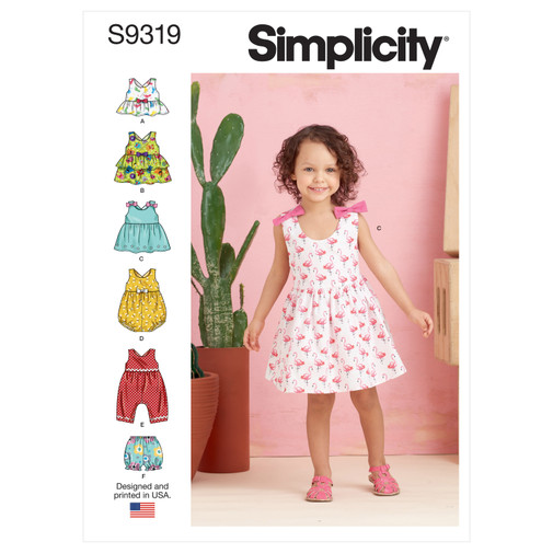 Patron Simplicity 9319 - Ensemble Enfant Top, Robe, Combinaison et Culotte de 6 mois à 4 ans (68 à 104 cm)