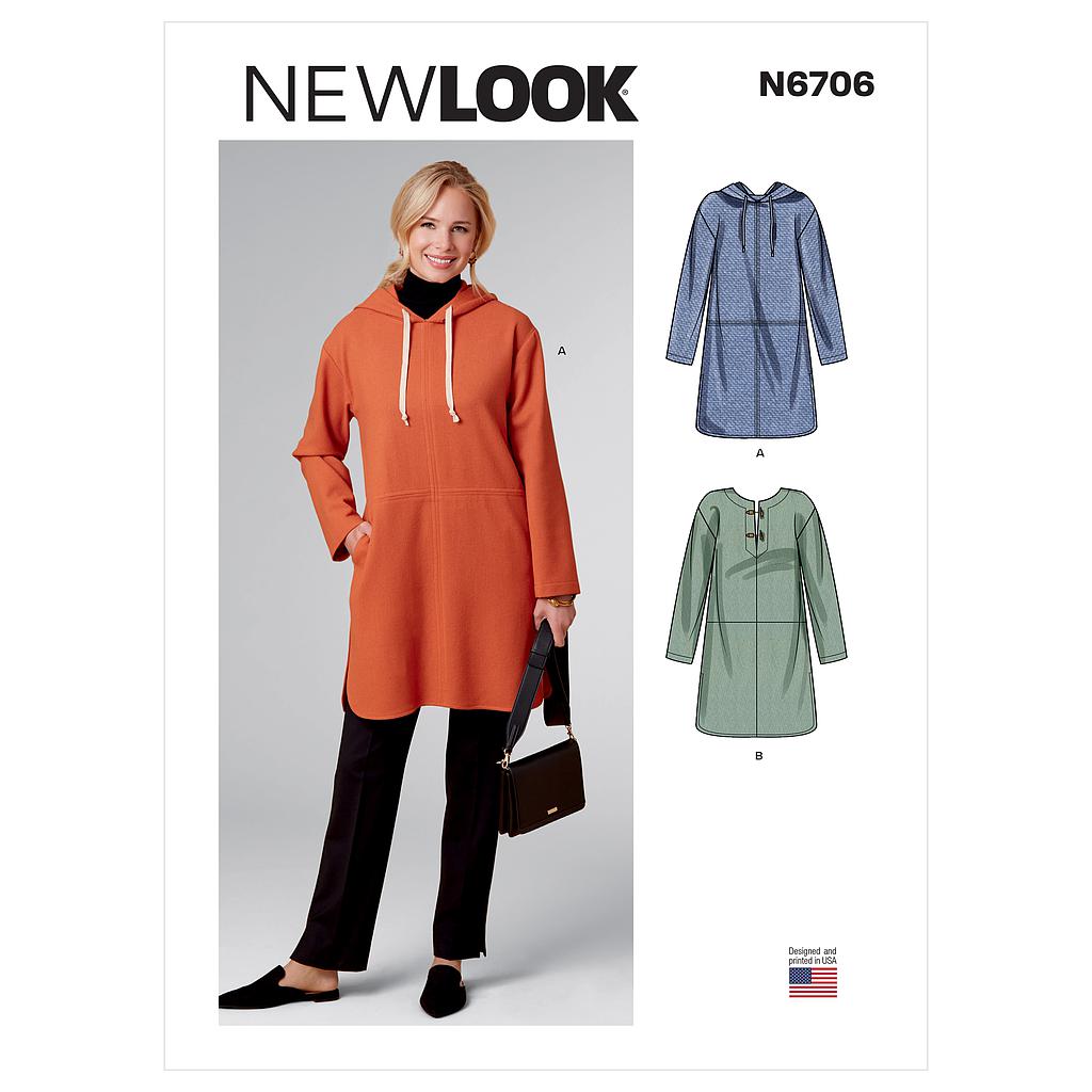 [NL6706] Patron New Look 6706 -  Poncho Femme à capuche avec ou sans poches du 34 au 54 (FR)