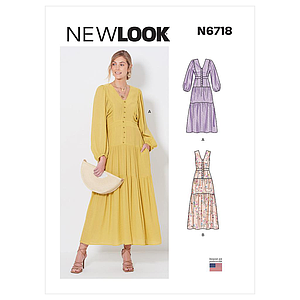 Patron New Look 6718 -  Robe longue avec décolleté en V avec variantes du 36 au 48 (FR)