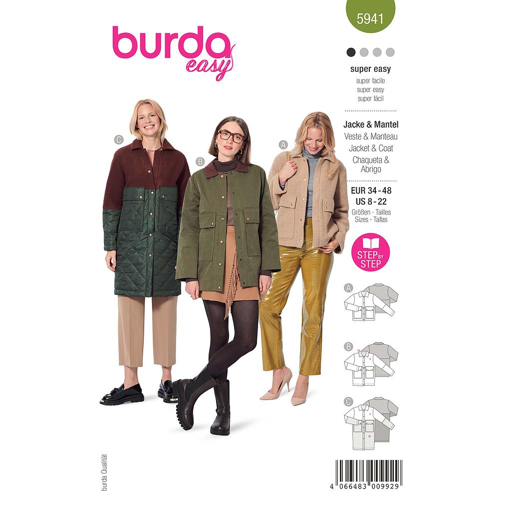 [B5941] Patron Burda 5941 - Veste sportive & manteau classique du 36 au 50 (FR)