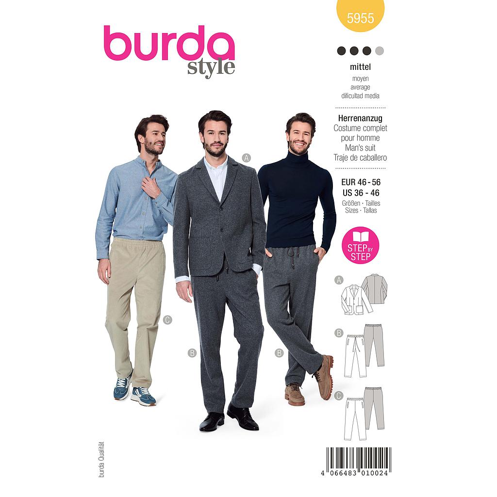 [B5955] Patron Burda 5955 - Costume homme avec pantalon décontracté et veste classique du 48 au 58 (FR)
