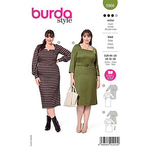 Patron Burda 5966 - Robe avec variantes, encolure carrée et coutures de découpe du 46 au 56 (FR)