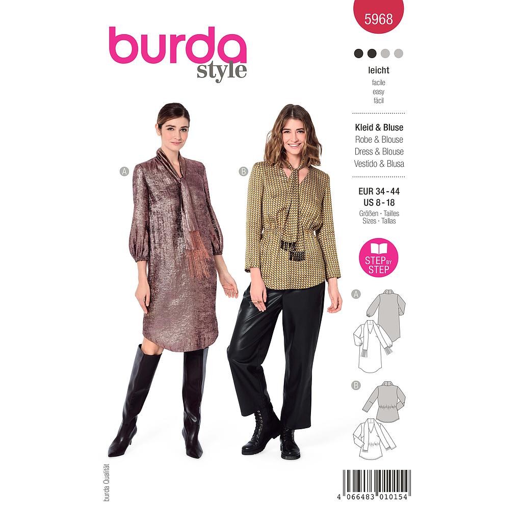 Patron Burda 5968 - Robe &amp; blouse avec encolure en V et châle du 36 au 46 (FR)
