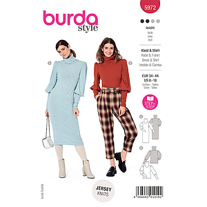 Patron Burda 5972 -  Robe tricot & t-shirt à col roulé et manches froncées du 36 au 46 (FR)