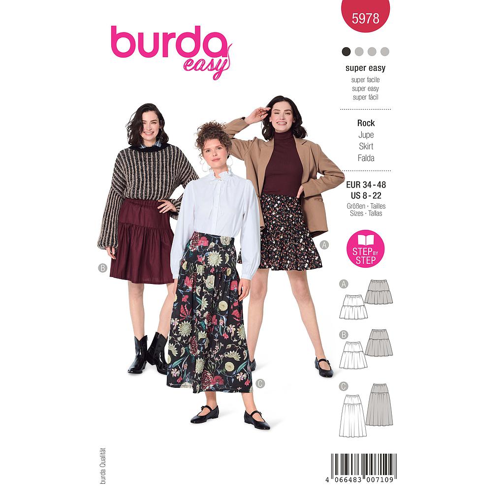 [B5978] Patron Burda 5978 - Jupe à étage avec une coulisse élastiquée du 36 au 50 (FR)