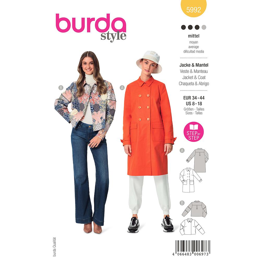 [B5992] Patron Burda 5992 - Veste &  manteau avec double rang de boutonnage du 36 au 46 (FR)