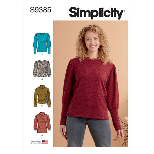 Patron Simplicity 9385 - Hauts en tricot pour femme avec variations de longueur et de manches du 34 au 52 FR