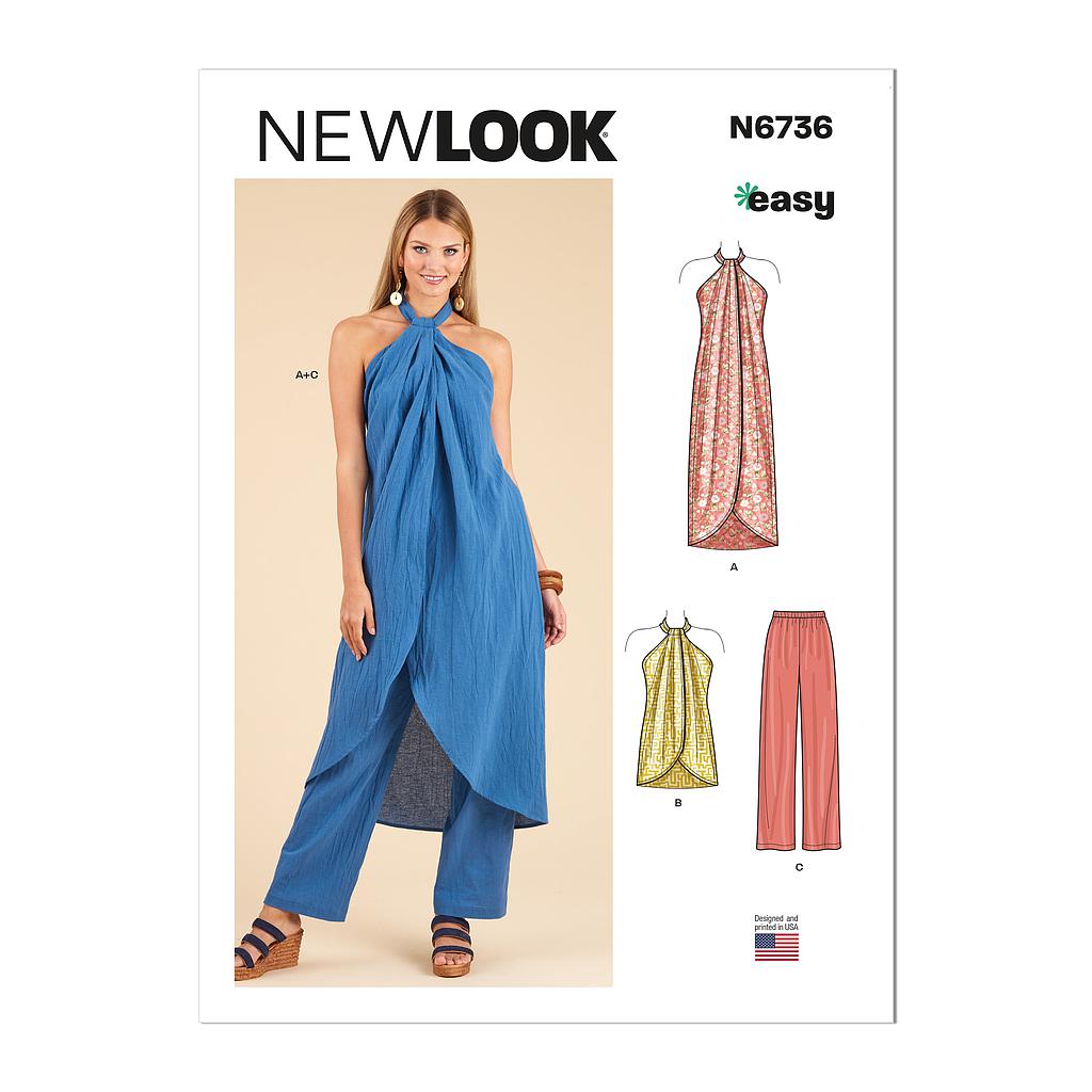 [NL6736] Patron New Look 6736 -  Hauts en 2 longueurs et pantalon du 34 au 46 (FR)