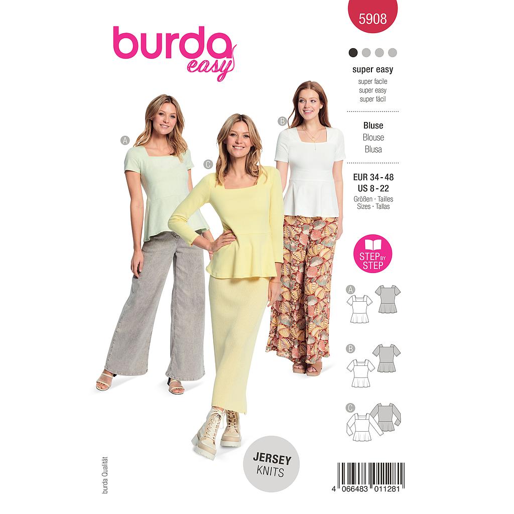 [B5908] Patron Burda 5908 - Blouses, encolure carré du 34 au 48 (FR)
