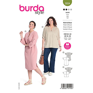 Patron Burda 5934 - Robe et blouse zvec joli décolleté et manches à retrousser du 44 au 54 (FR)