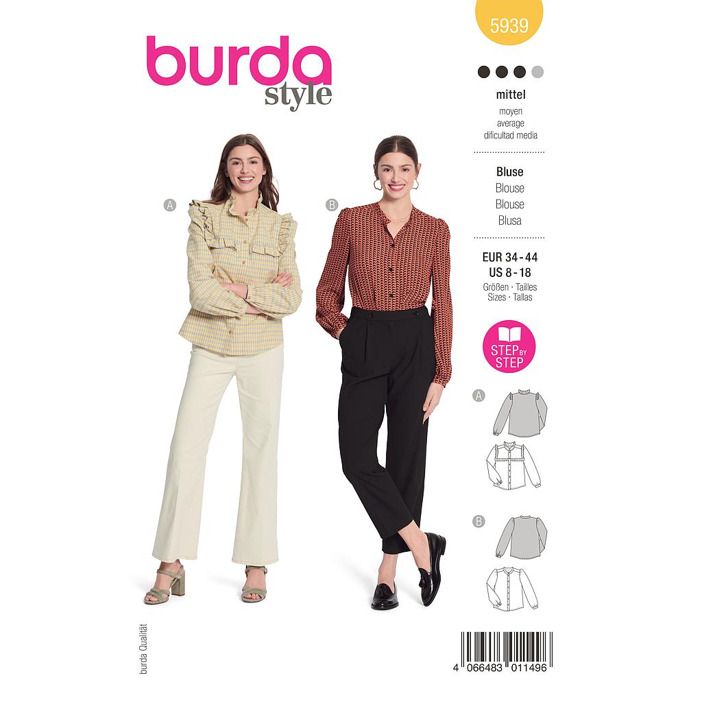 Patron Burda 5939 -  Blouses avec des manches froncées du 46 au 56 (FR)