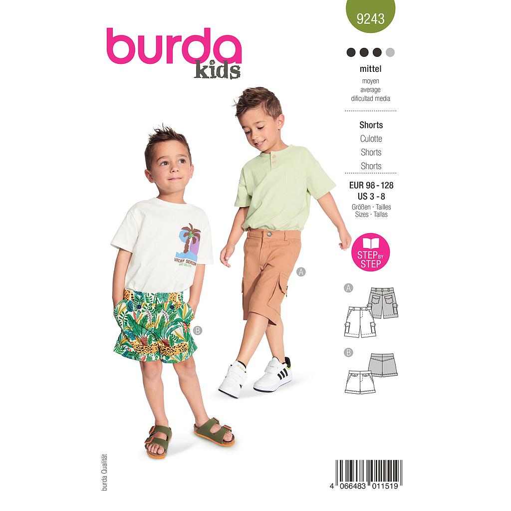 Patron Burda 9243 - Shorts sont indispensables pour les petits du 46 au 56 (FR)
