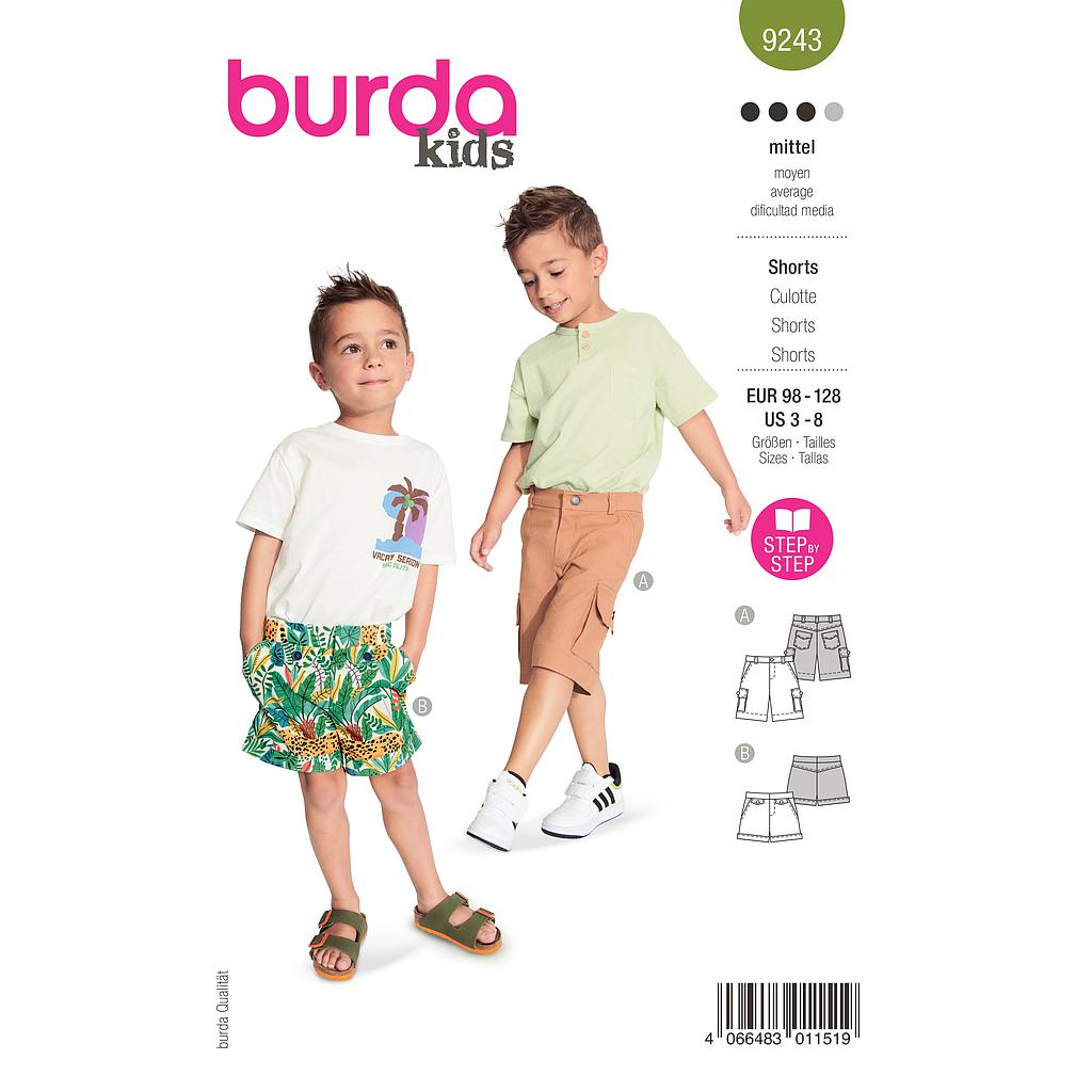 [B9243] Patron Burda 9243 - Shorts sont indispensables pour les petits du 46 au 56 (FR)