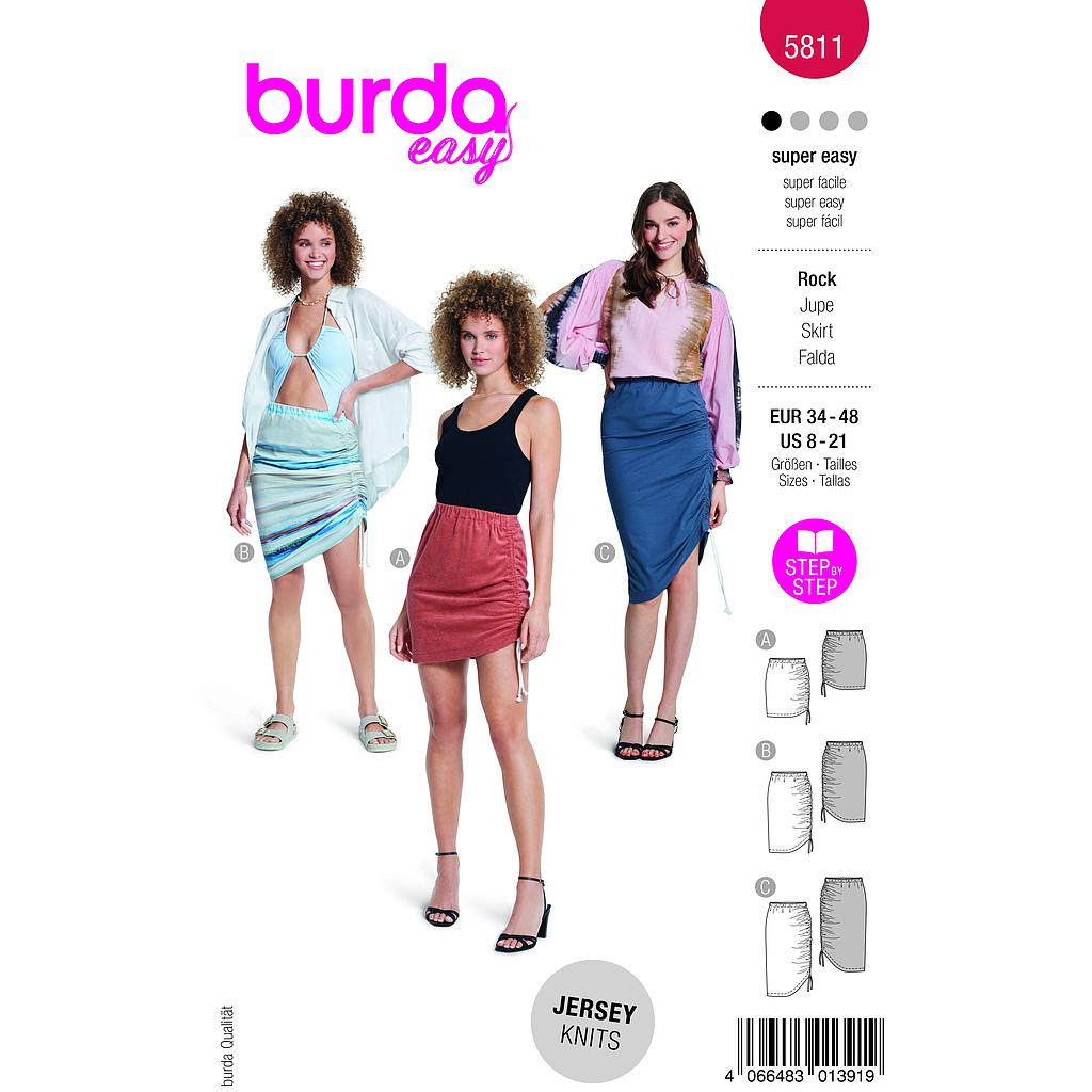 Patron Burda 5811 - Jupe avec fronces latérales du 34 au 48 FR