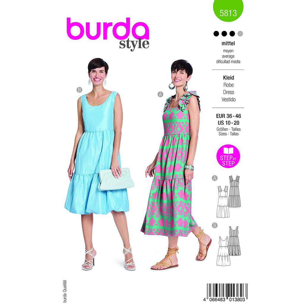 [B5813] Patron Burda 5813 - Robes intemporelles du 36 au 46 FR