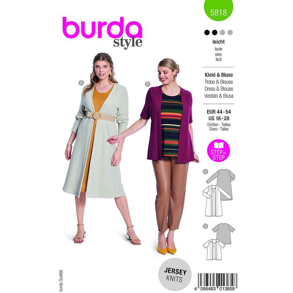 [B5818] Patron Burda 5818 - Robe blouse Burda du 44 au 54 FR