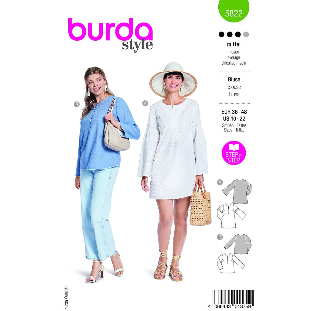 [B5822] Patron Burda 5822 - Blouse rétro-chic du 36 au 48 FR