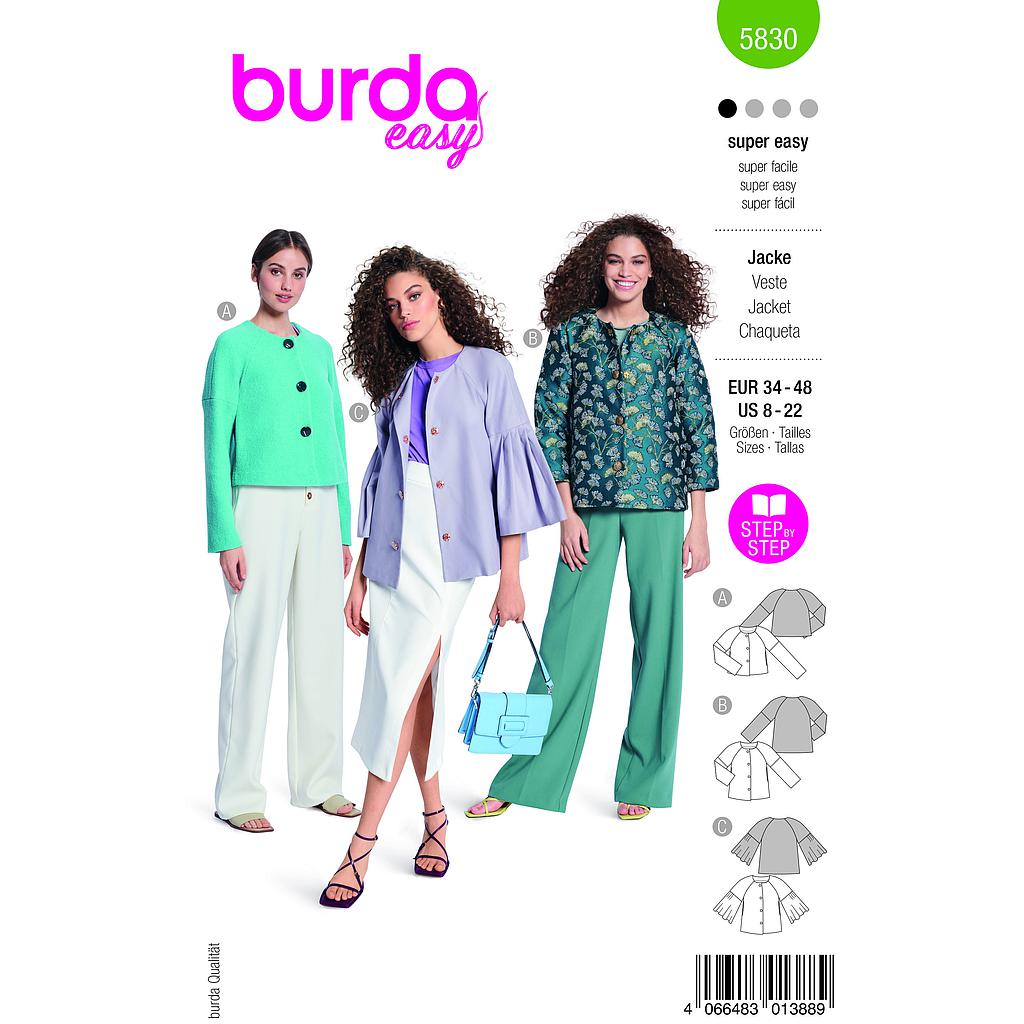 [B5830] Patron Burda 5830 - Vestes du 34 au 48 FR