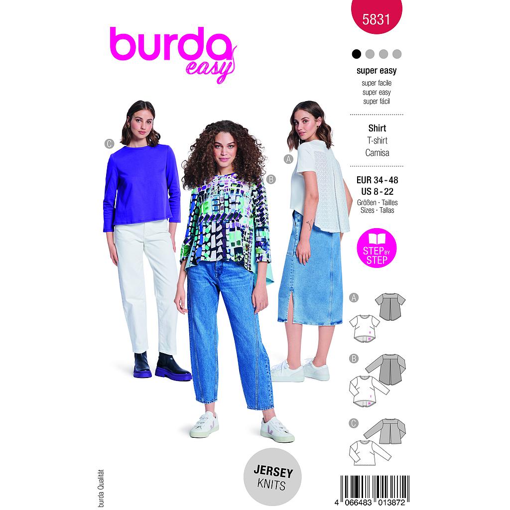 [B5831] Patron Burda 5831 - T-shirt polyvalent du 34 au 48 FR