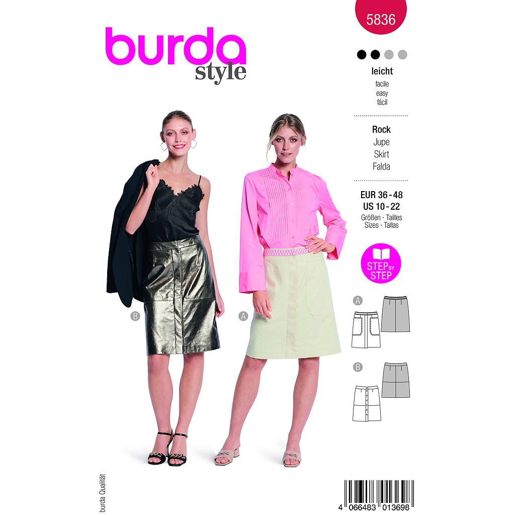Patron Burda 5836 - Jupe en jean du 36 au 48 FR