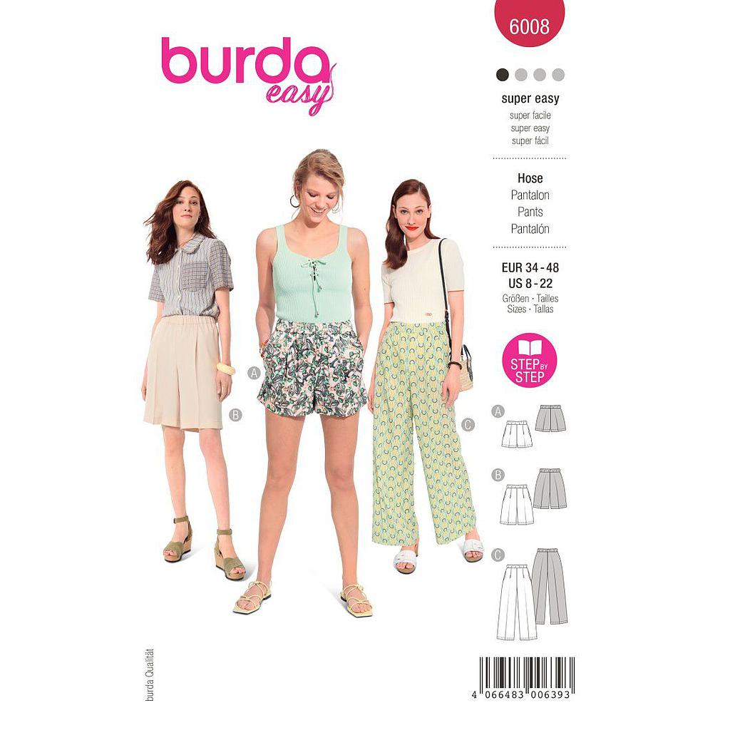 [B6008] Patron Burda 6008 - Pantalon avec taille élastique du 36 au 46 (FR)