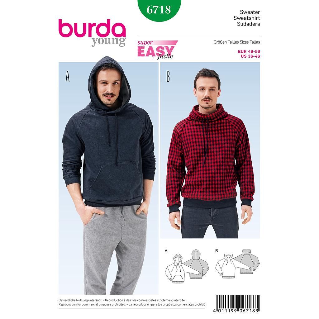 [B6718] Patron Burda 6718 - Sweatshirt Homme du 46 au 56 (FR)