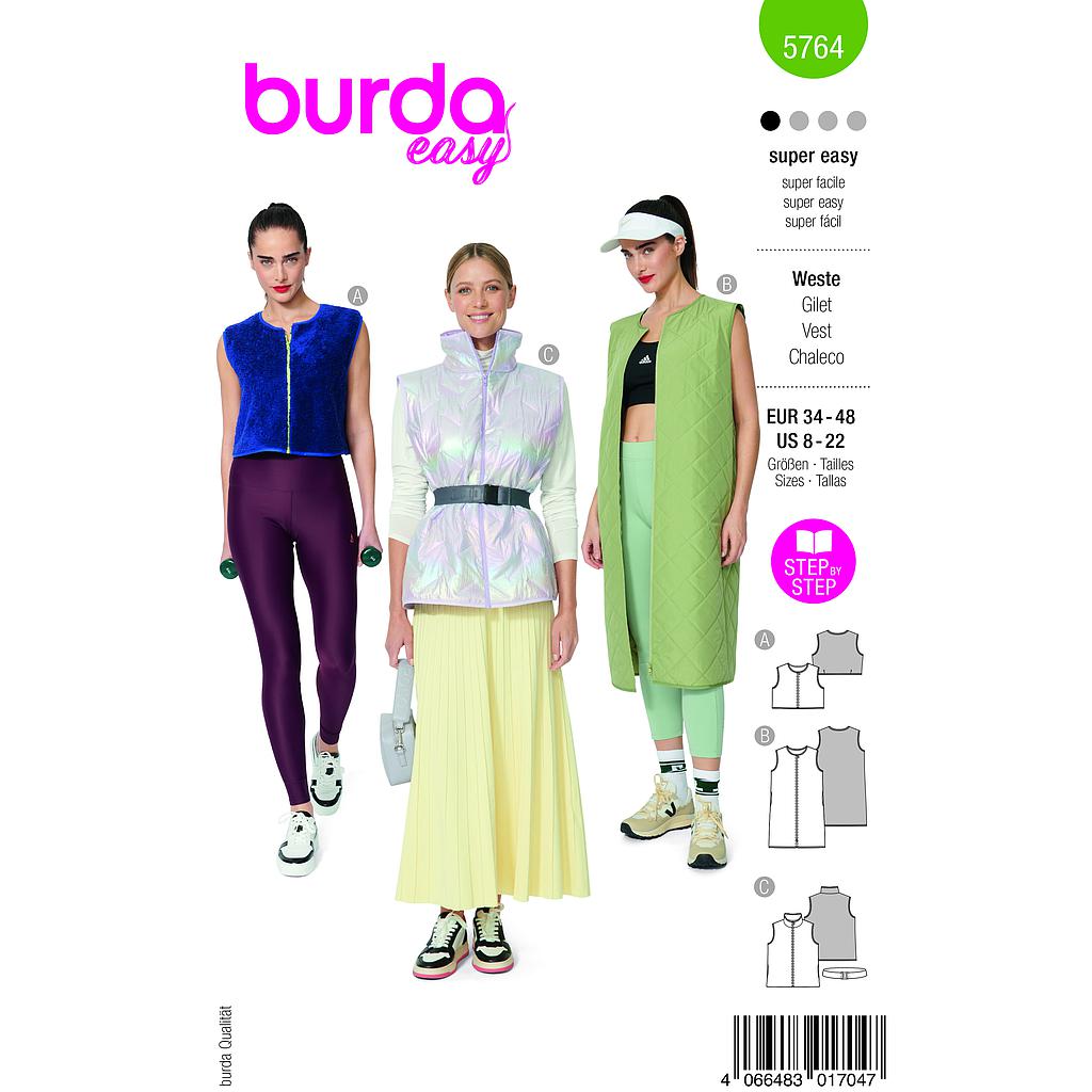 [B5764] Patron Burda 5764 - Gilets matelassés