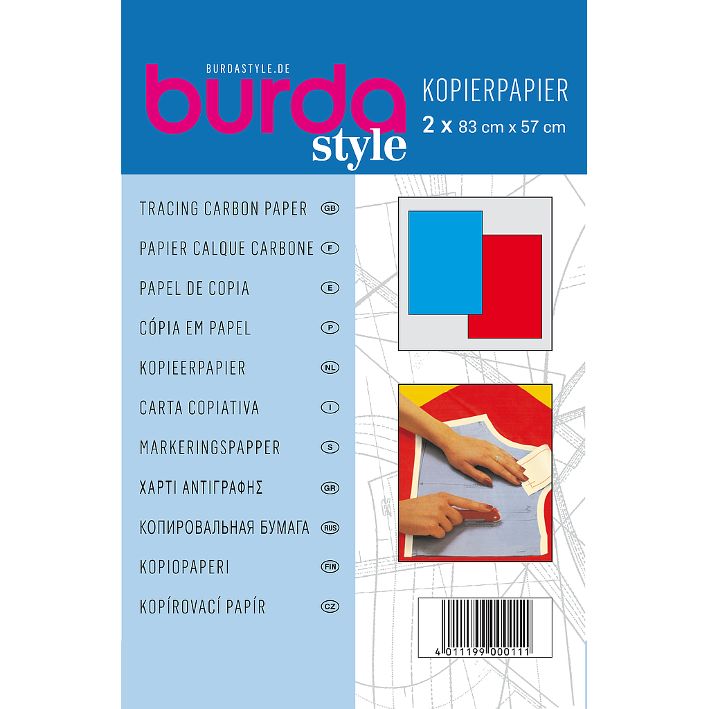 [1100] Papier Carbone Burda Rouge et bleu - 2 feuilles 83 x 57 cm 