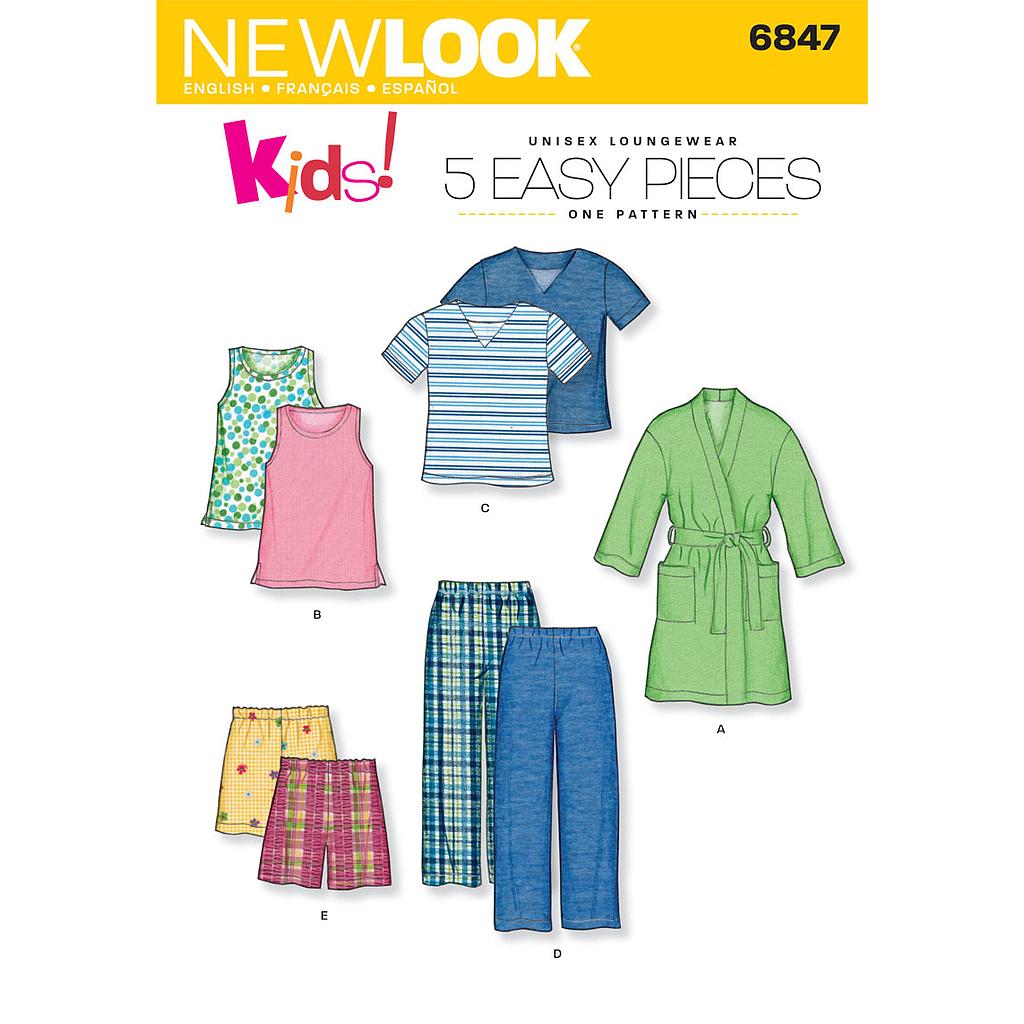 Patrón New Look 6847 Conjunto de ropa de dormir, pijamas, batas